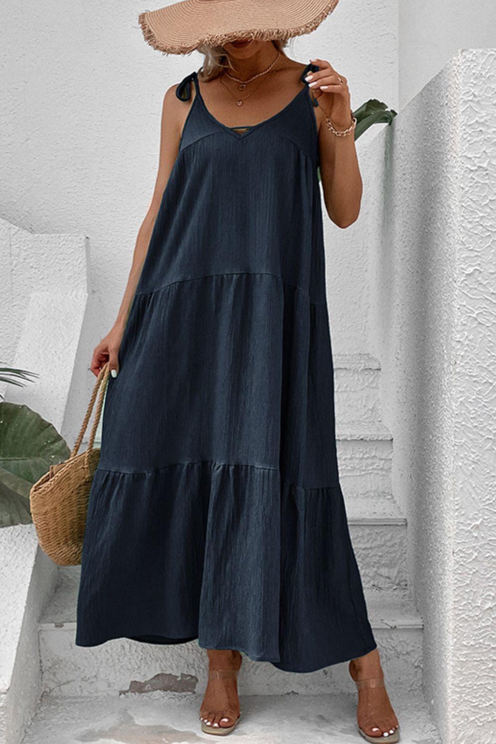 Tie-Shoulder Tiered Sleveeless Maxi Dress - Dresses