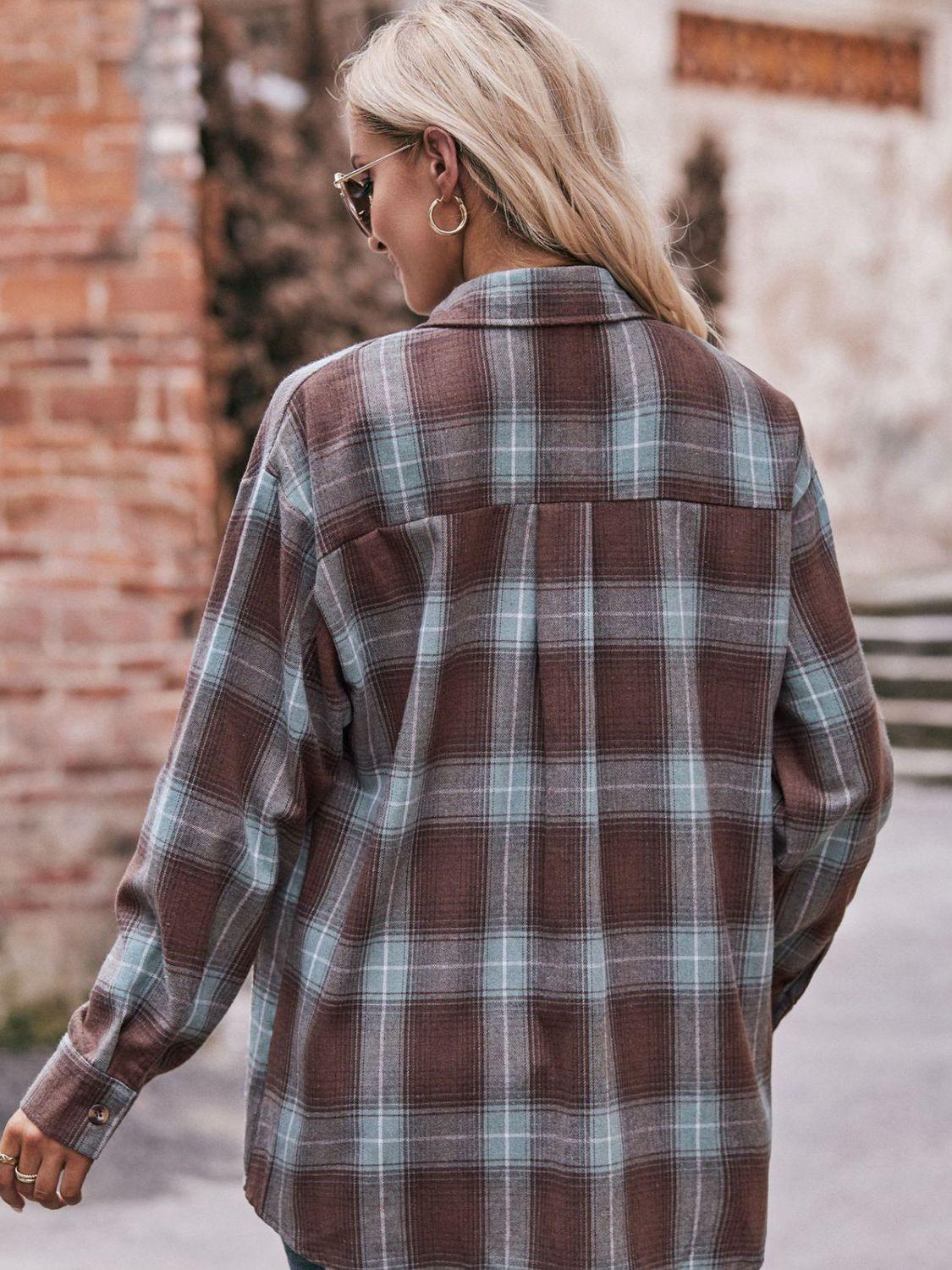 Plaid Dropped Shoulder Longline Oversized Shirt - Shirt