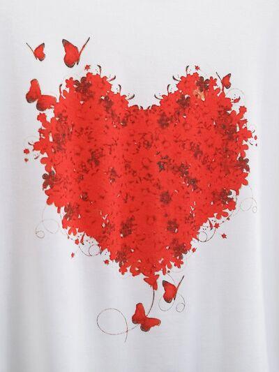 Heart Round Neck Short Sleeve T-Shirt - T-Shirt