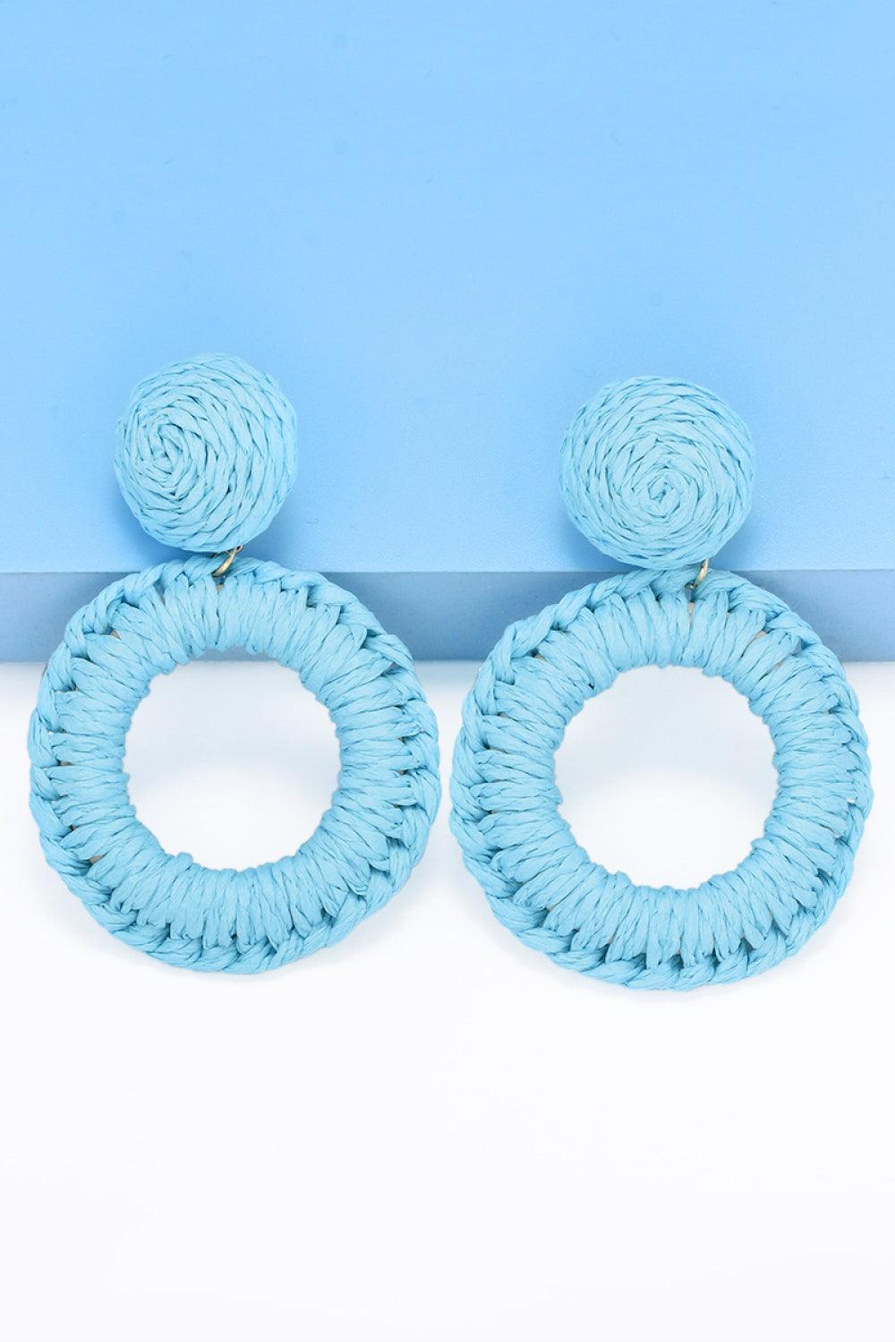 Round Shape Raffia Grass Dangle Earrings - Earring