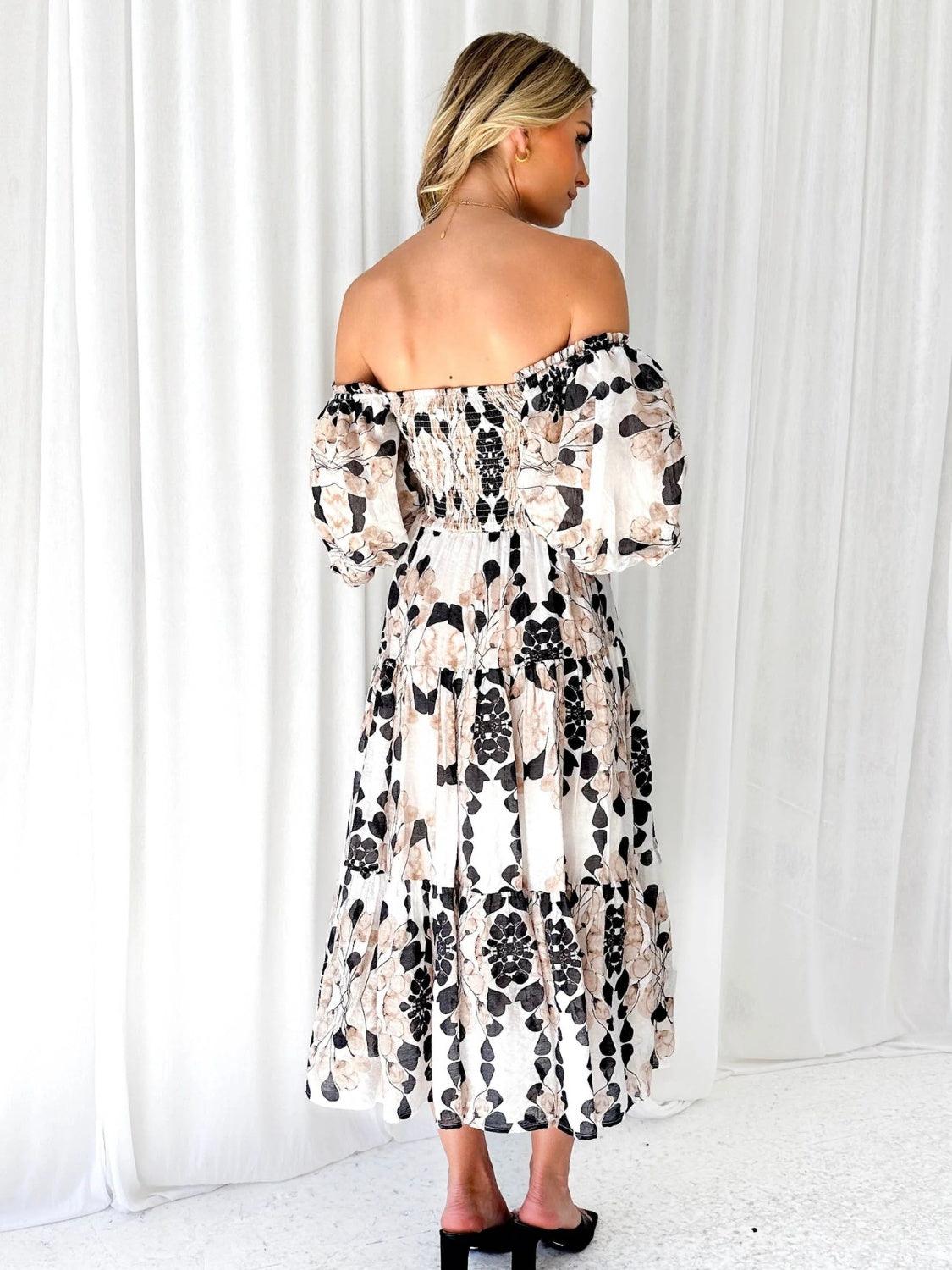 Floral Smocked Off-Shoulder Tiered Midi Dress - Dresses