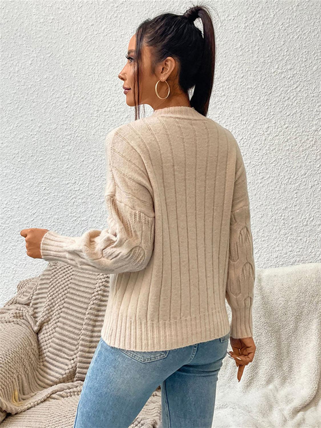 Round Neck Long Sleeve Pullover Sweater - Sweater