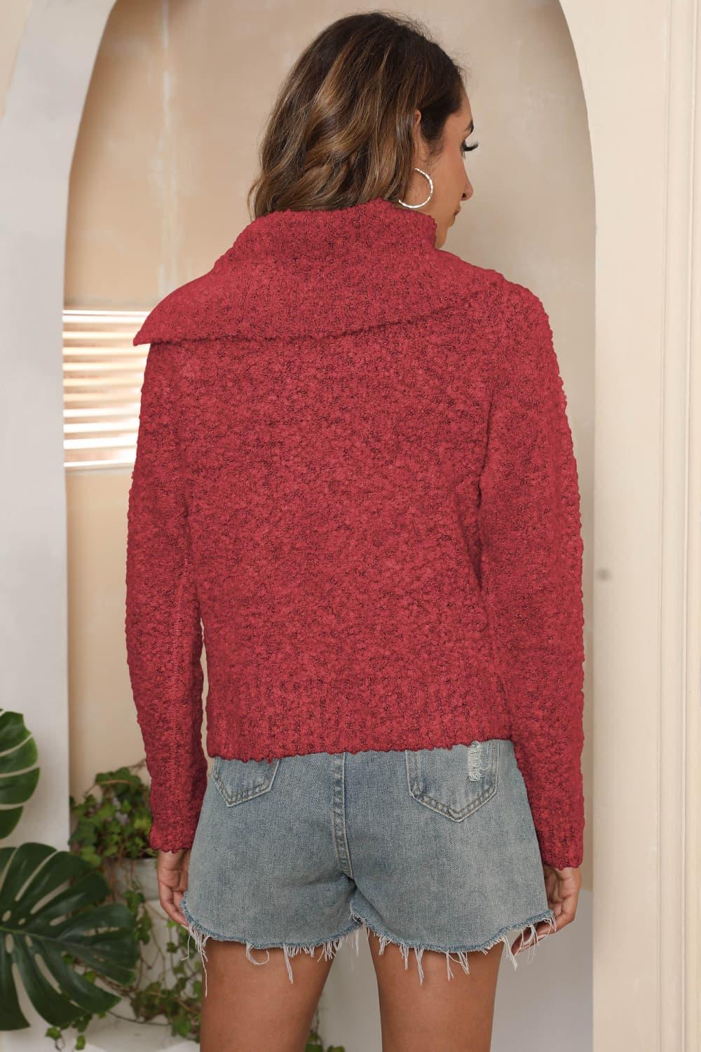 Asymmetrical Neck Long Sleeve Pullover Sweater - Sweater