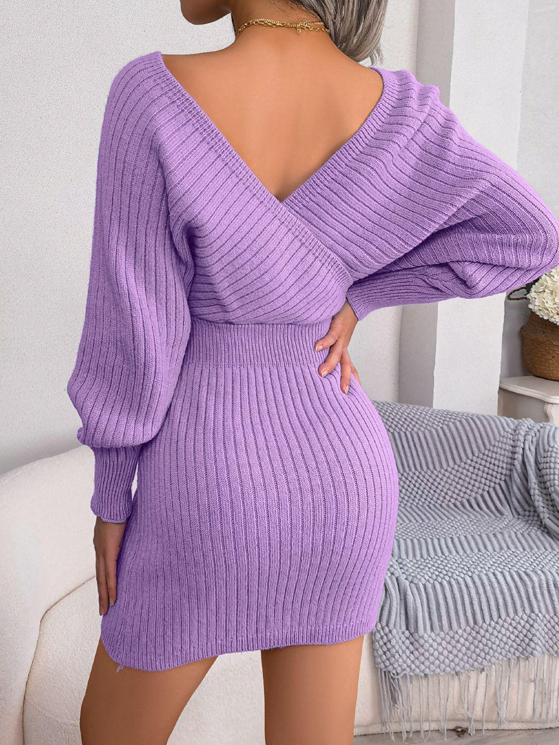 Rib-Knit Dolman Sleeve Sweater Dress - Dresses