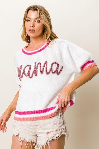 BiBi MAMA Contrast Trim Short Sleeve Sweater - Sweater