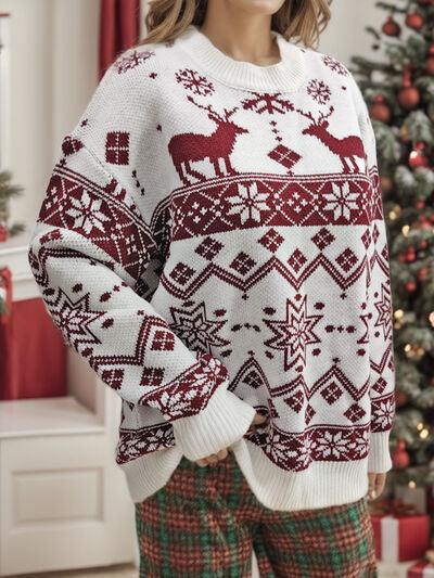 Christmas Snowflake Reindeer Sweater - Sweater