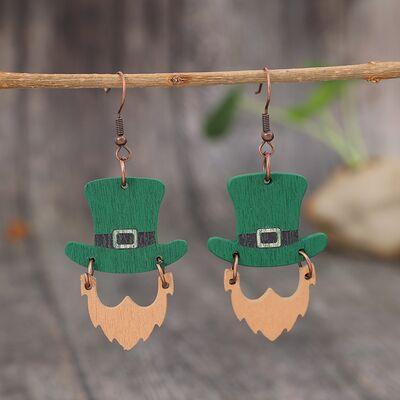 ST. Patrick's Day Wooden Hat Shape Dangle Earrings - Earring