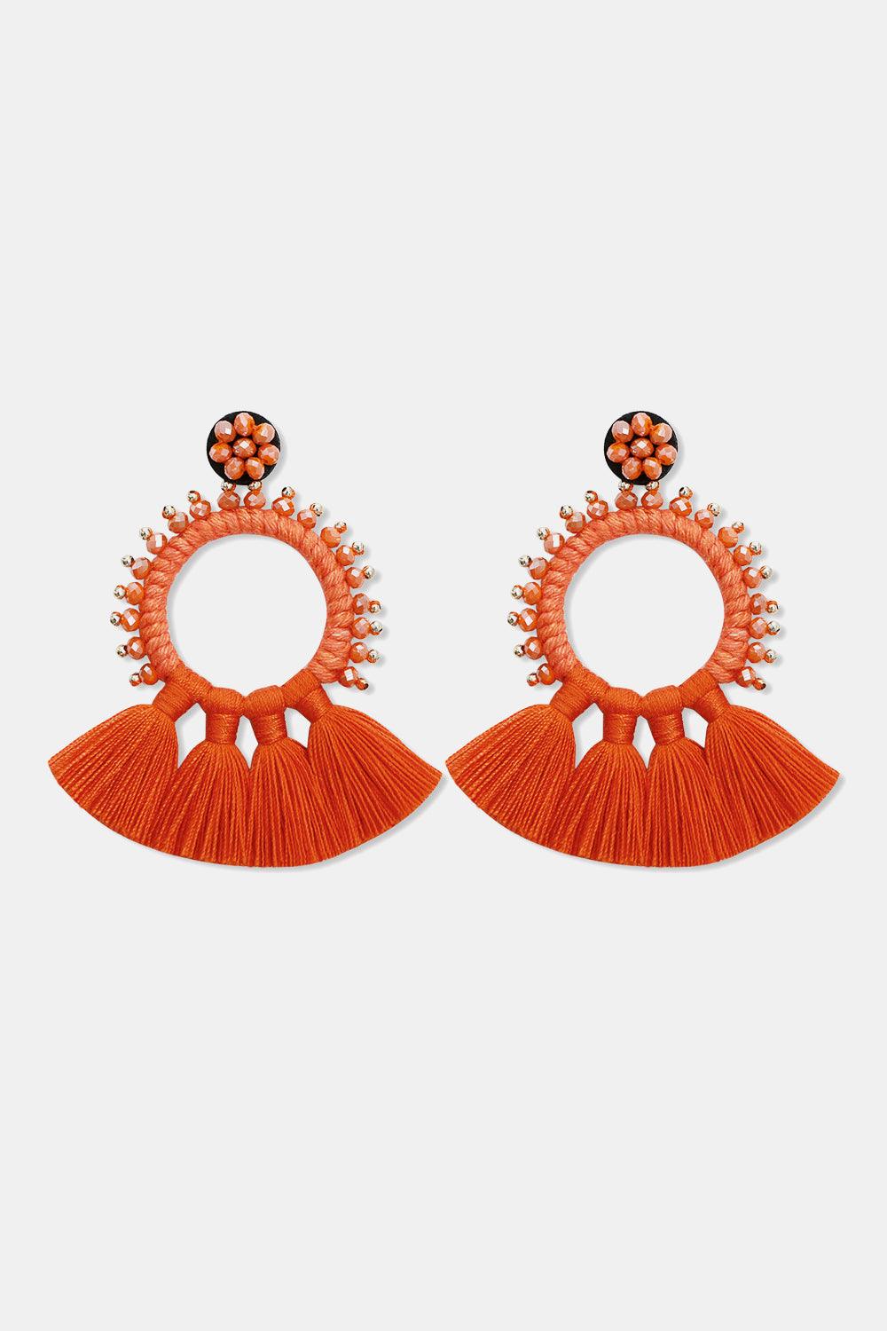 Bead Detail Tassel Dangle Earrings - Earring