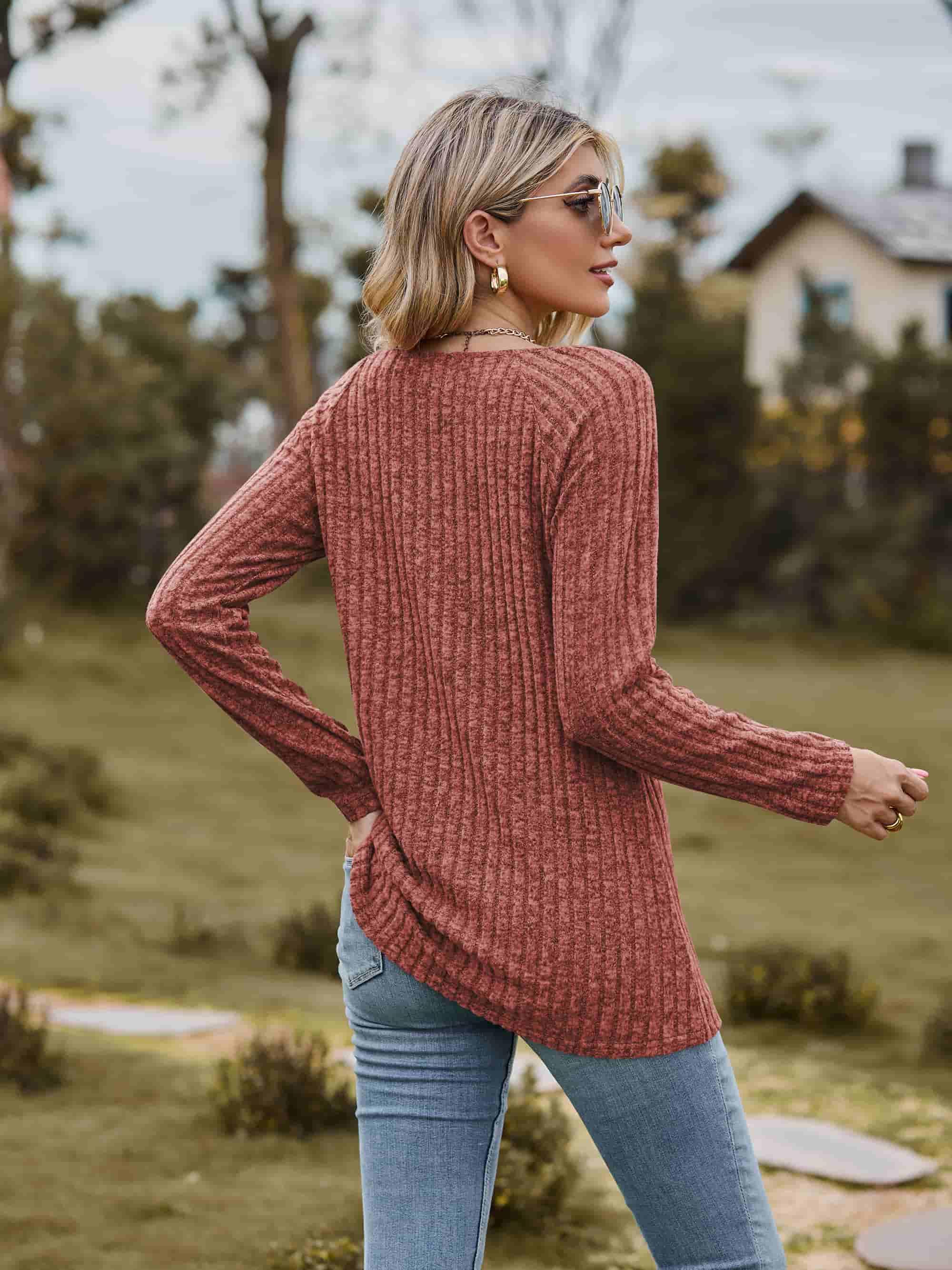 Ribbed Square Neck Long Sleeve Top - Top