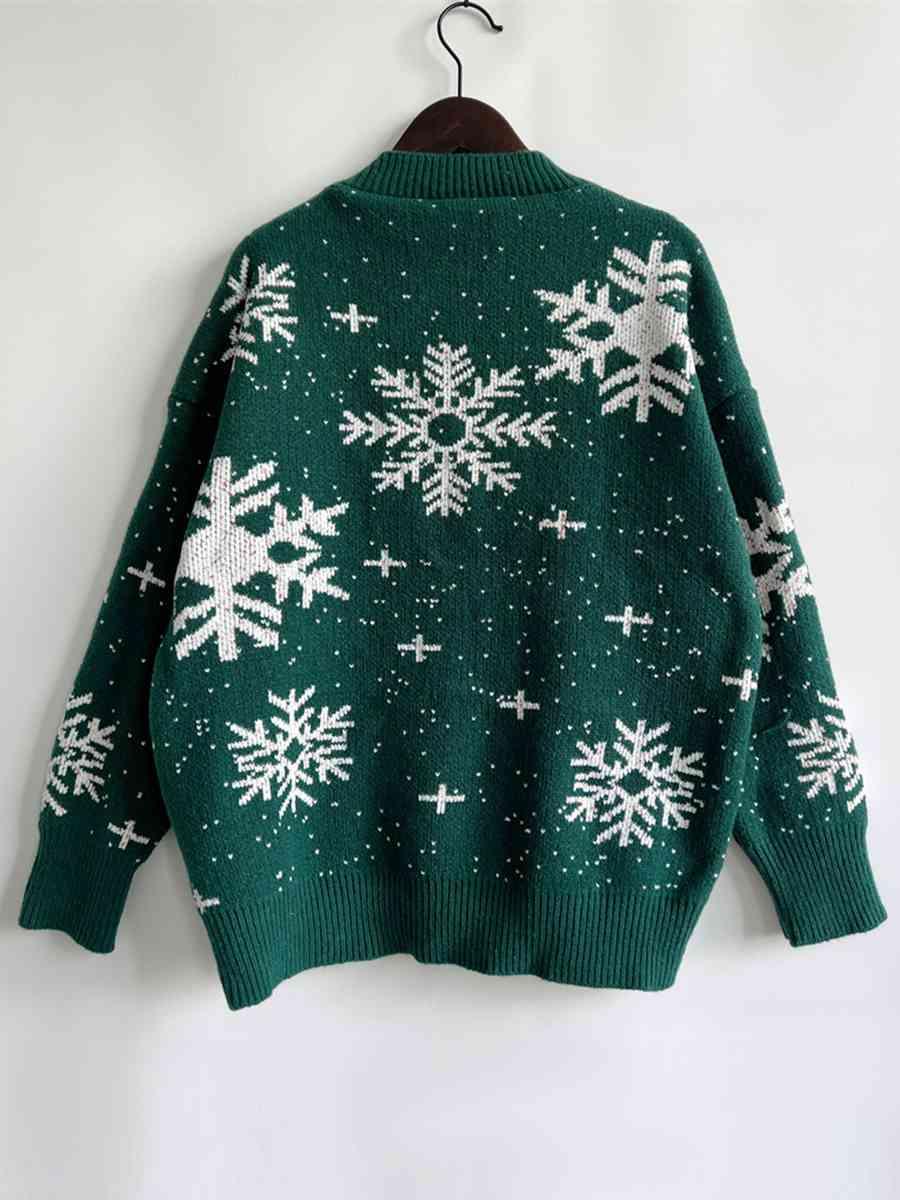 Christmas Snowflake Dropped Shoulder Sweater - Sweater