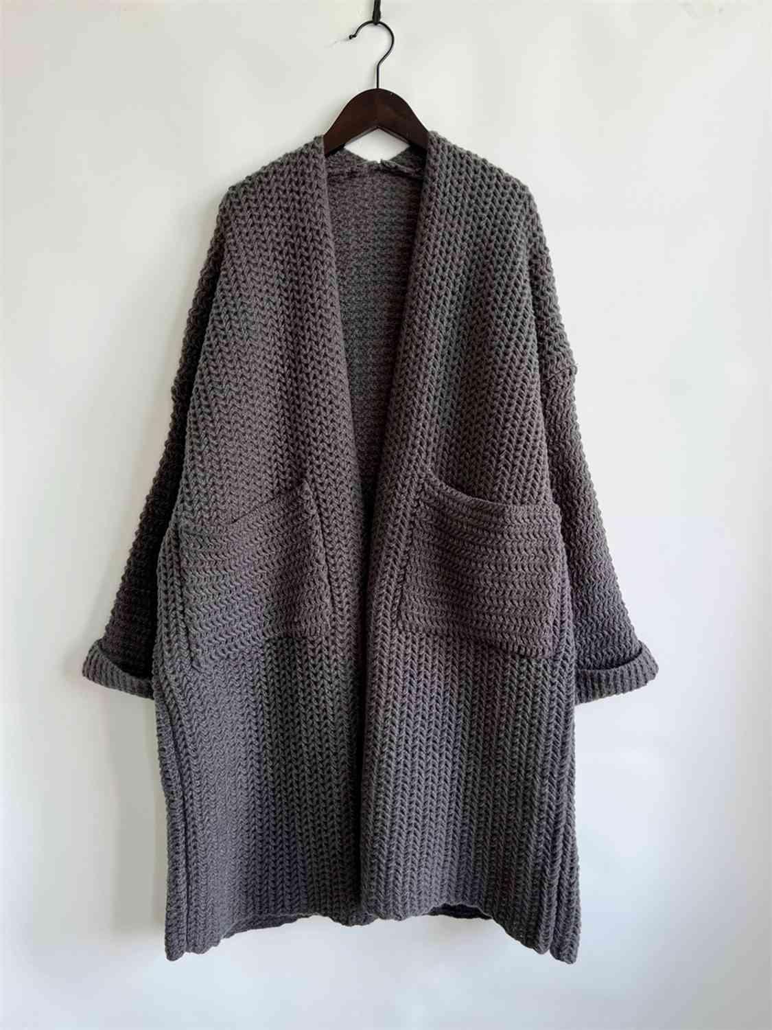 Open Front Long Sleeve Cardigan with Pockets - Cardigan