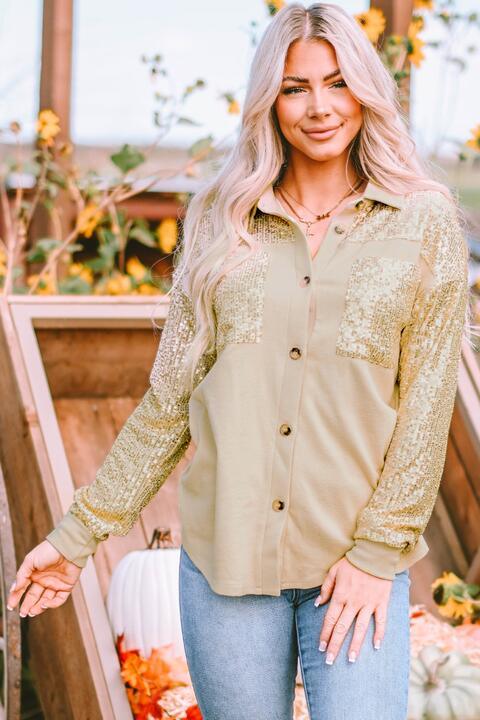 Sequin Long Sleeve Shirt - Shirt