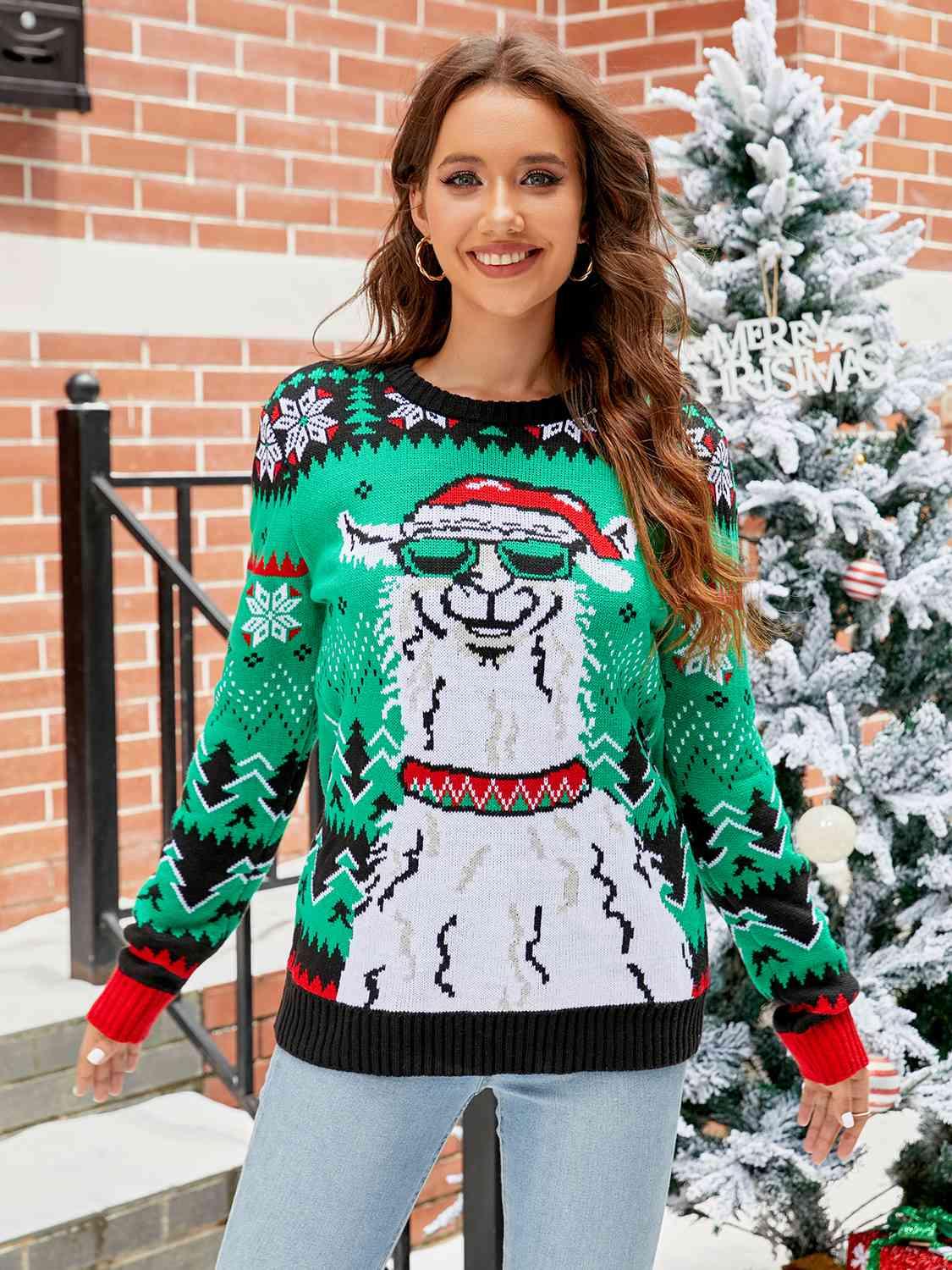 Christmas Santa Llama Holiday Ugly Sweater - Sweater