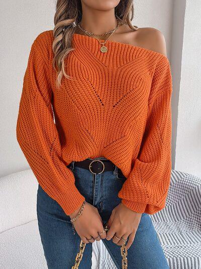 Openwork Boat Neck Sweater - Sweater