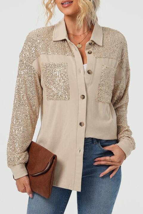 Sequin Long Sleeve Shirt - Shirt