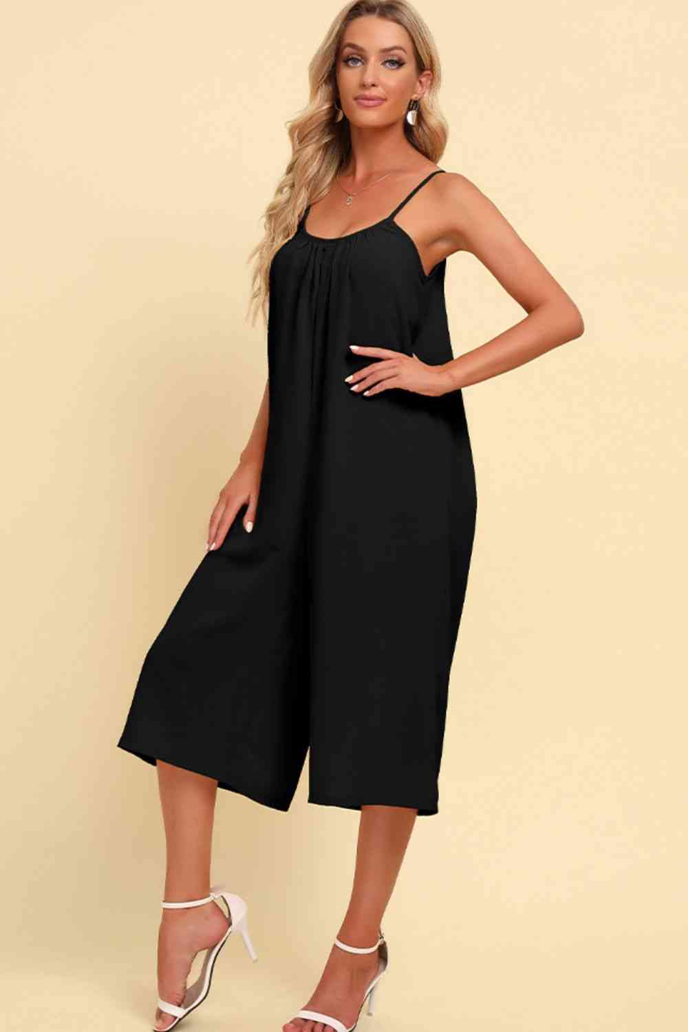 Spaghetti Strap Scoop Neck Capri Jumpsuit