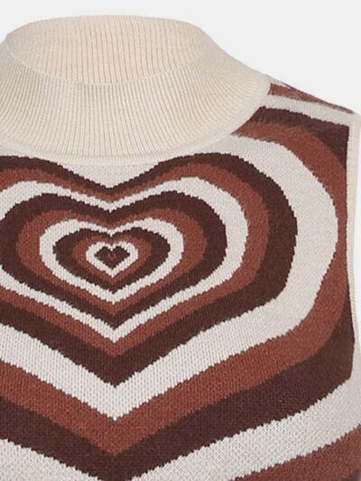 Heart Mock Neck Sweater Vest - Sweater