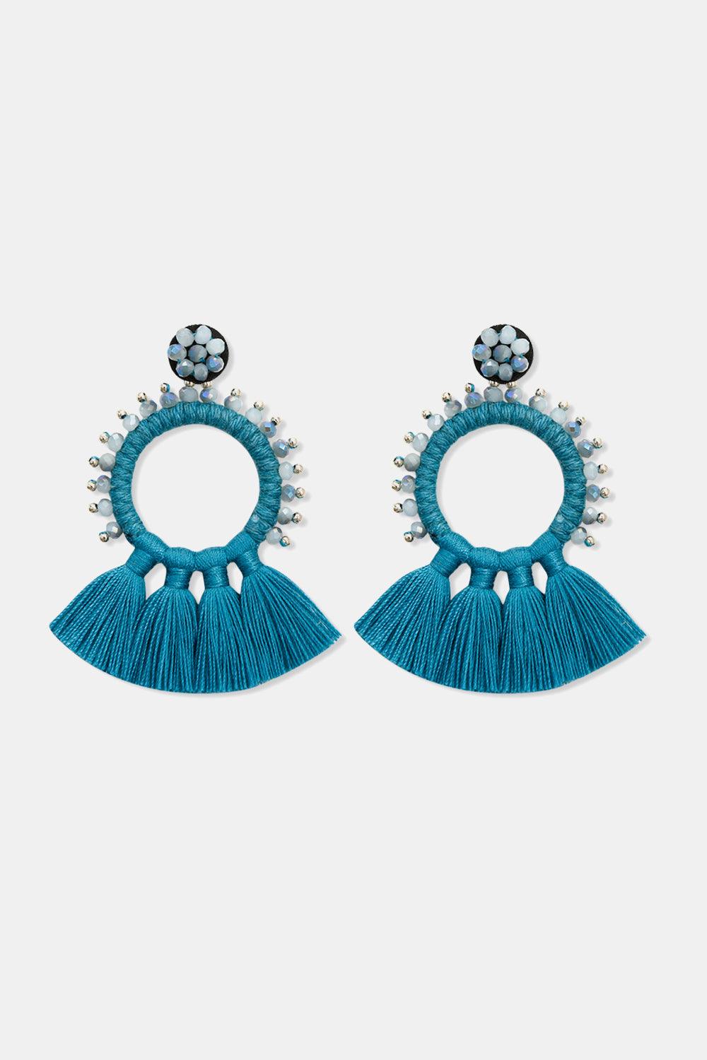 Bead Detail Tassel Dangle Earrings - Earring