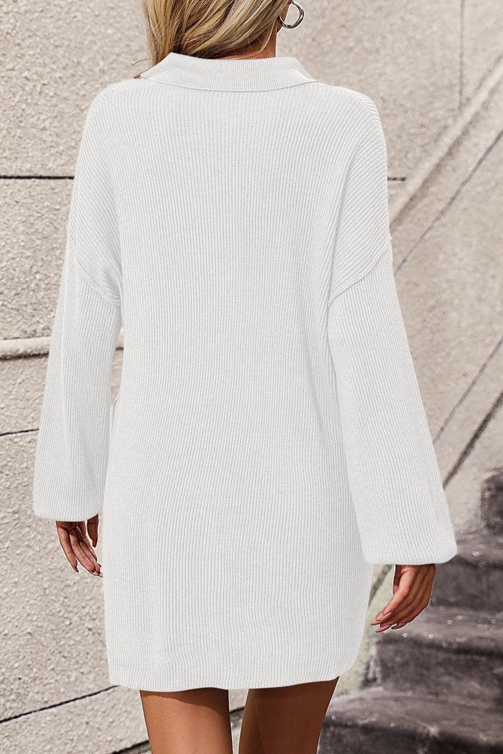 Johnny Collar Lantern Sleeves Sweater Dress - Dresses