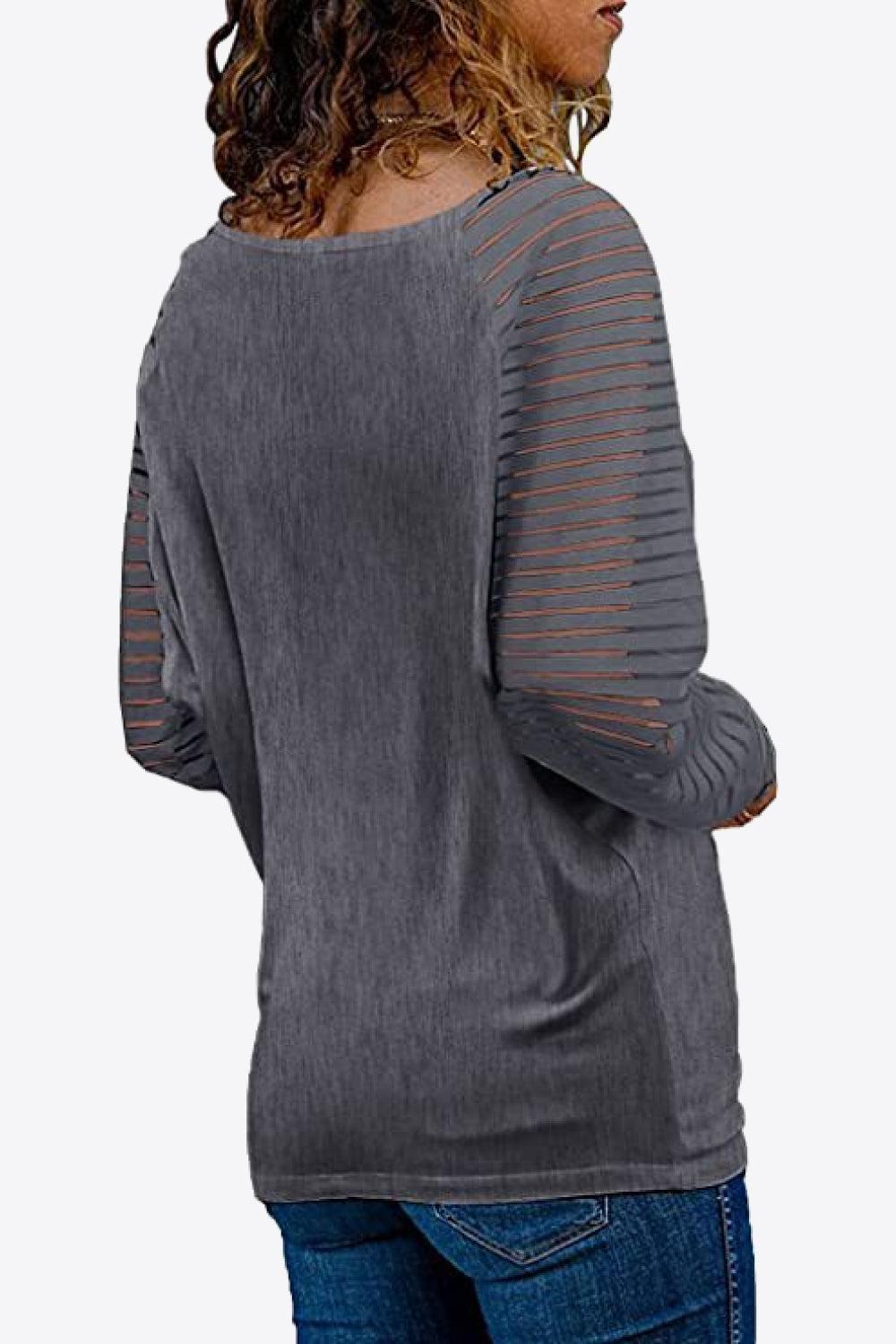 V-Neck Long Raglan Sleeve Top - Top