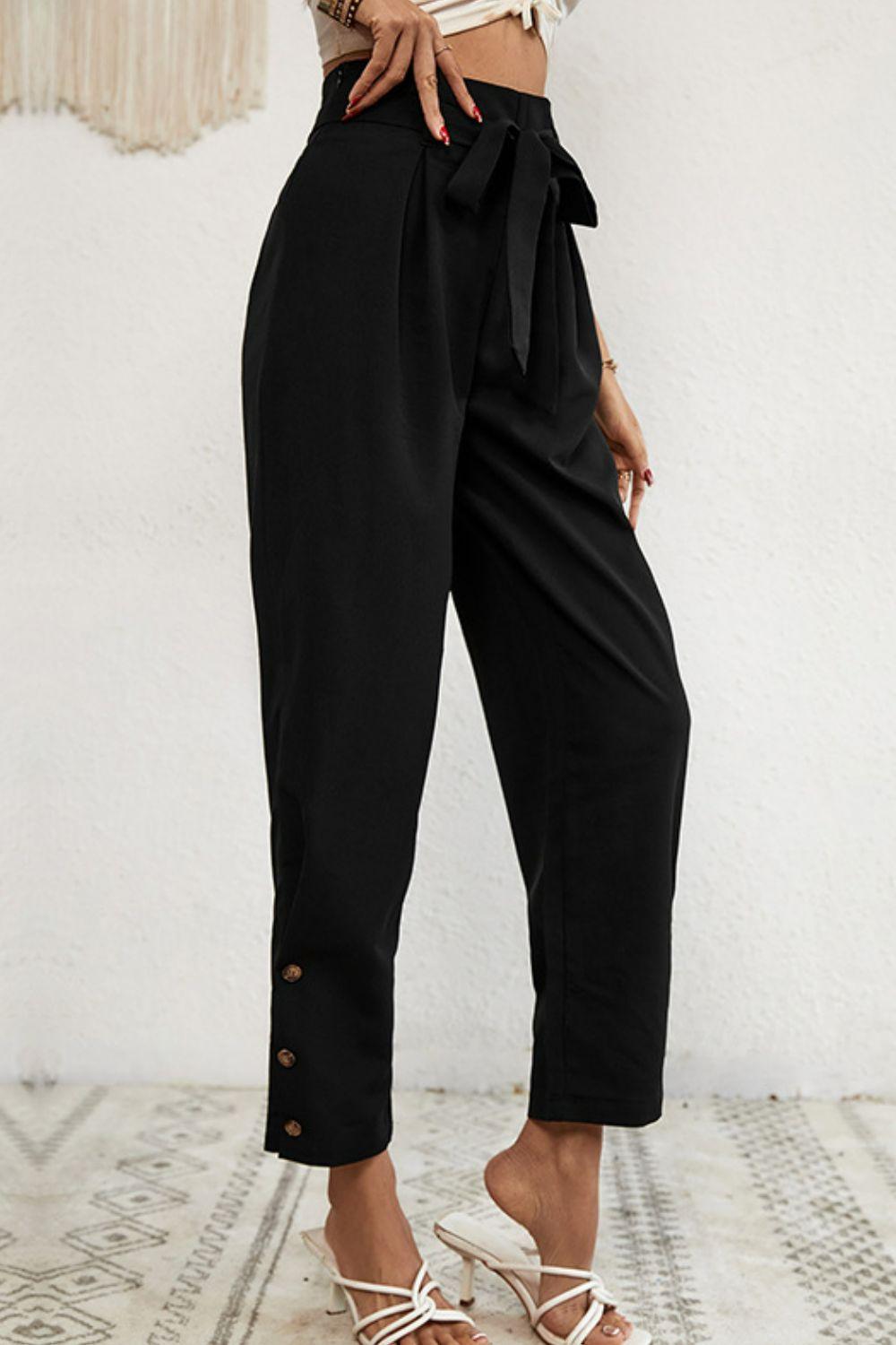 Cropped Paperbag Waist Tapered Pants - Pant