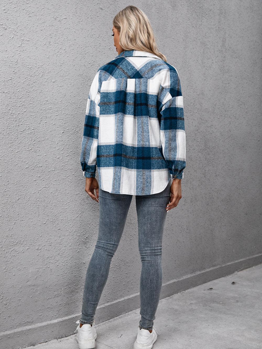 Plaid Long Sleeve Shirt Jacket - Jacket