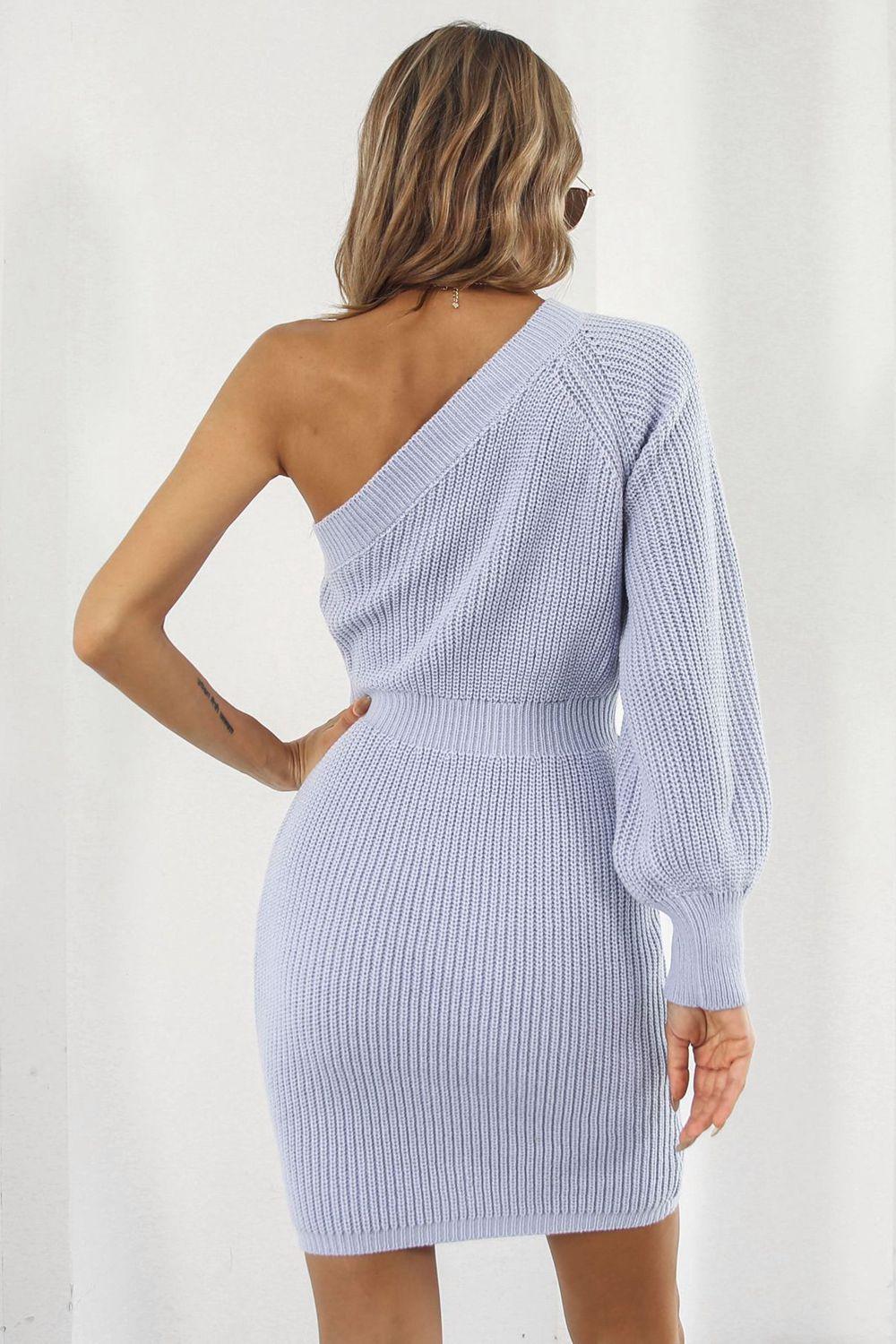 Ribbed One Shoulder Pencil Sweater Dress - Dresses