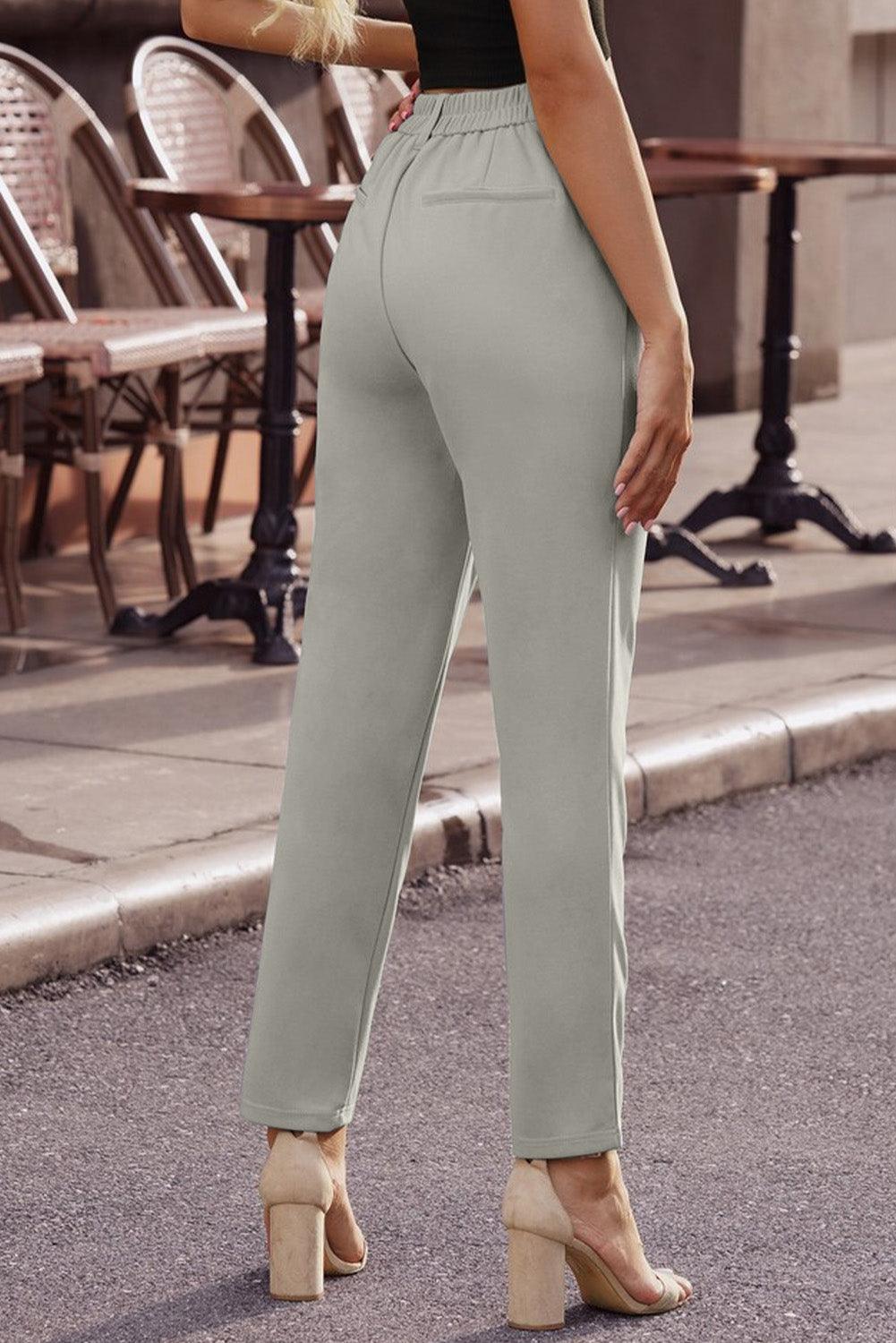 Cropped Straight Leg High Waist Pants with Pockets - Pant