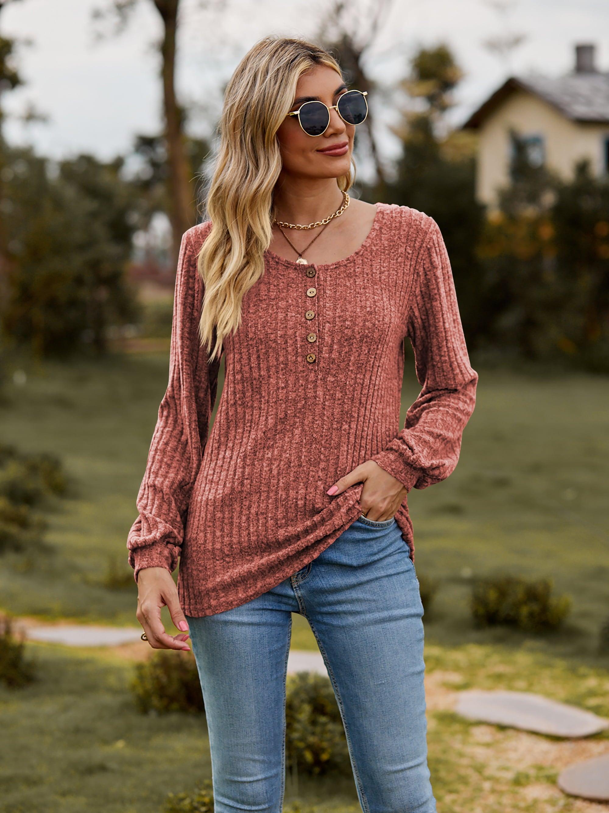 Scoop Neck Button-Down Long Sleeve Top - Top