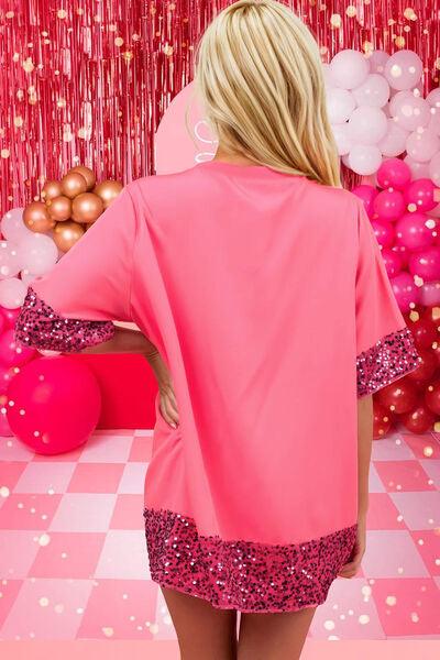 Heart Candy Cane Sequin Half Sleeve Top - Top