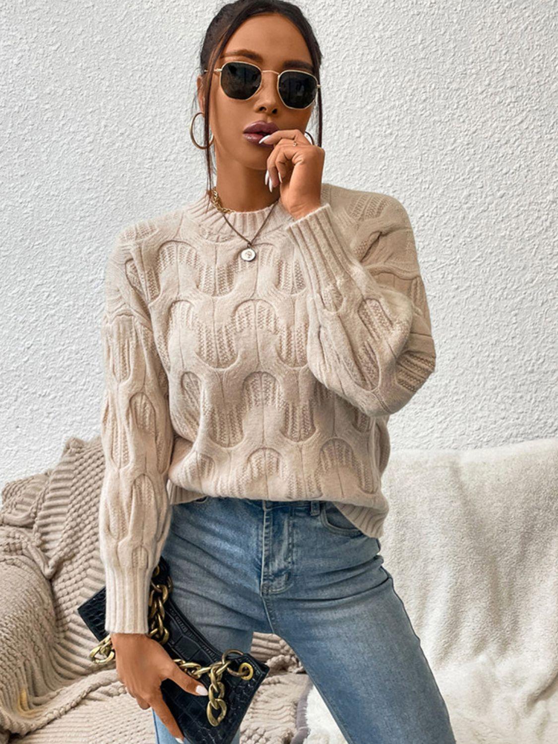 Round Neck Long Sleeve Pullover Sweater - Sweater