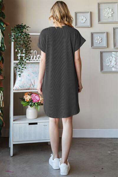 Heimish Ribbed Short Sleeve Tee Dress - Dresses