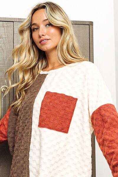 BiBi Color Block Brushed Checker Top - Top