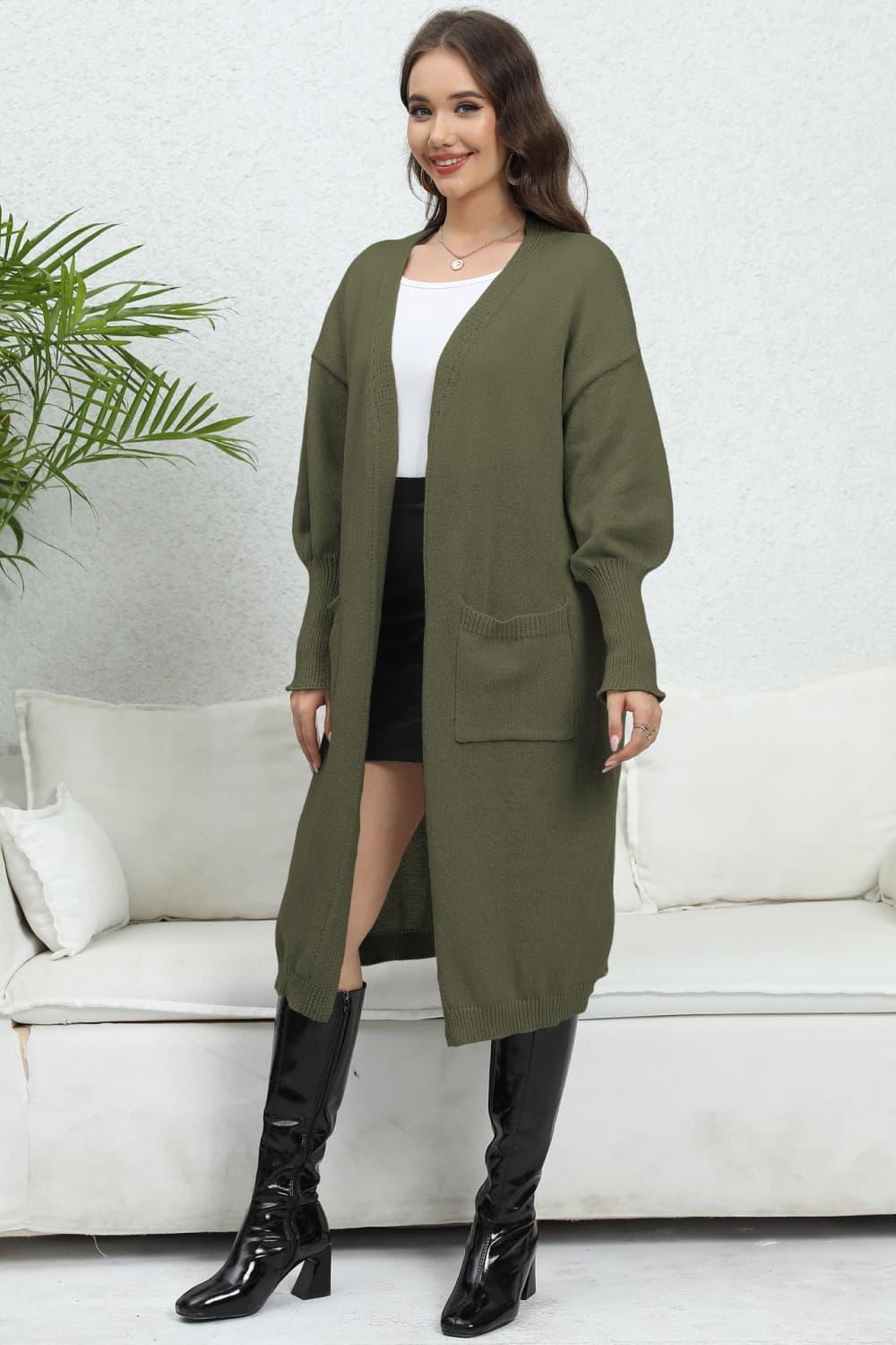 Open Front Longline Cardigan With Pockets - Cardigan