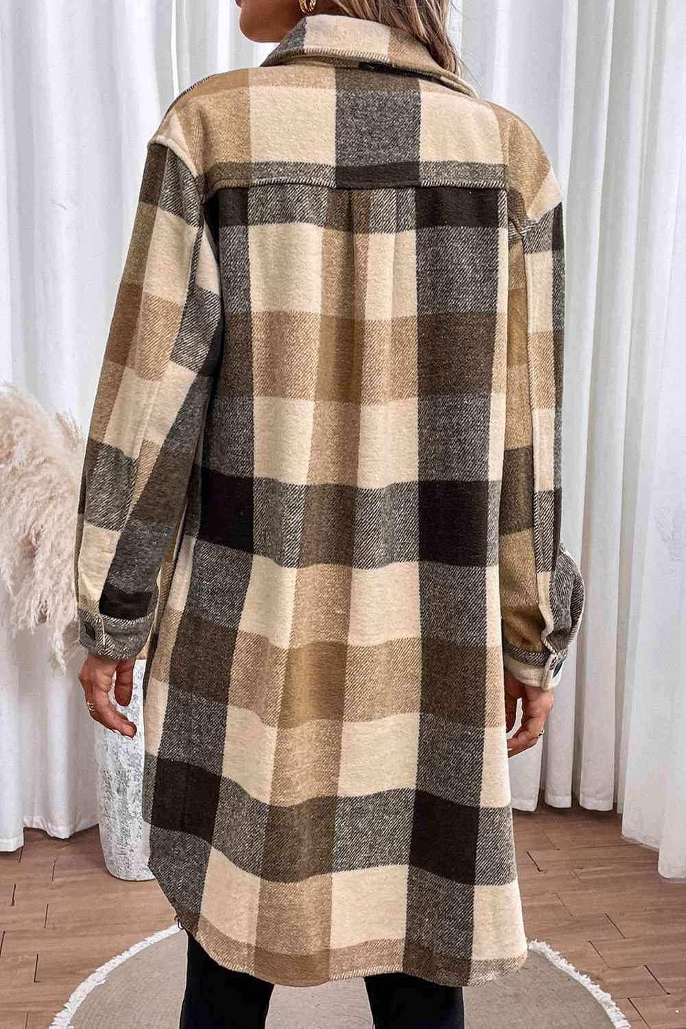 Plaid Button Down Longline Coat - Coat