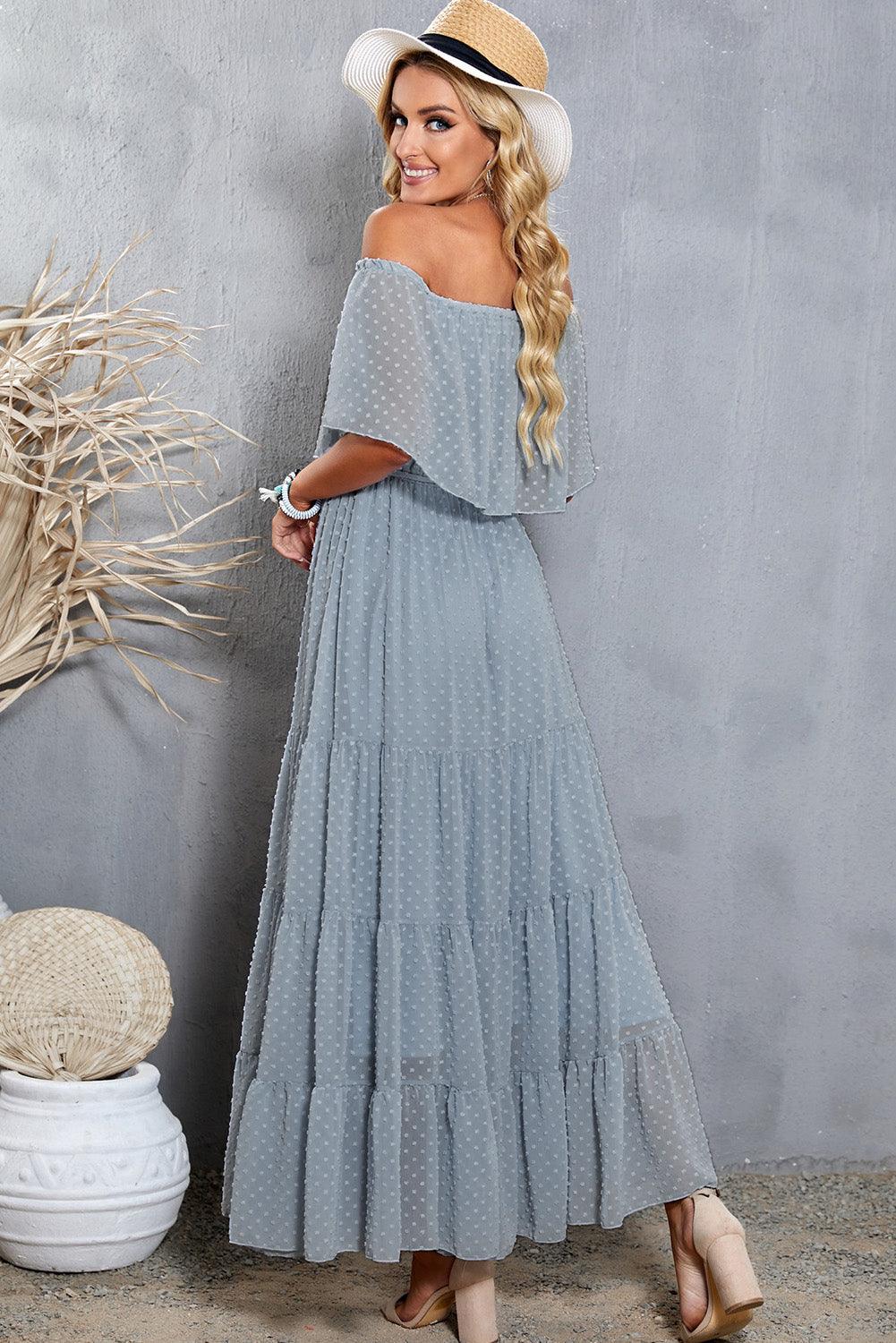 Swiss Dot Off-Shoulder Tiered Maxi Dress - Dresses