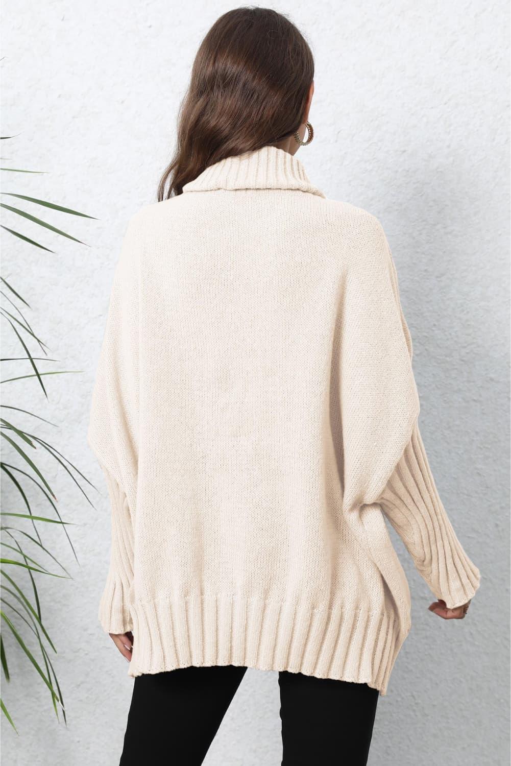 Turtle Neck Long Sleeve Ribbed Sweater - Sweater