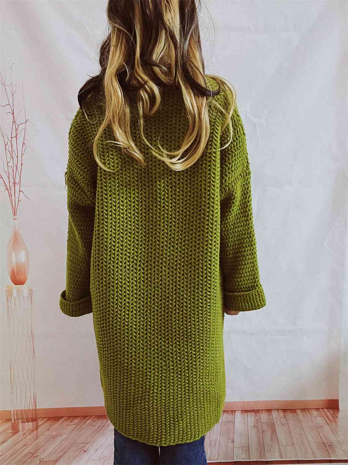 Open Front Long Sleeve Cardigan with Pockets - Cardigan