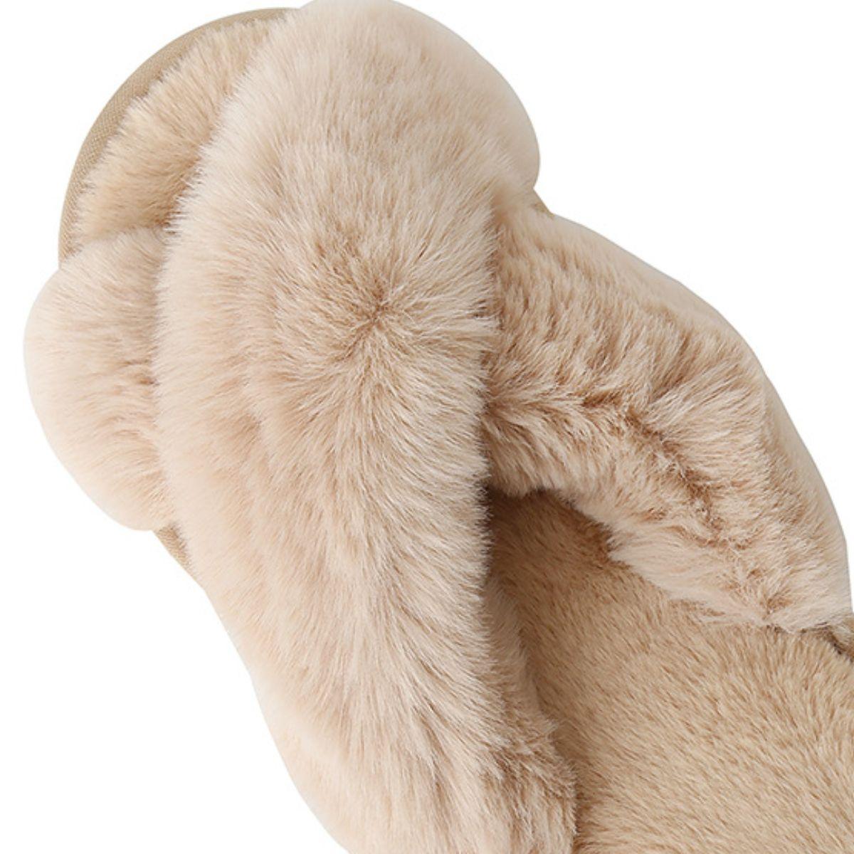 Faux Fur Crisscross Strap Slippers - Slippers