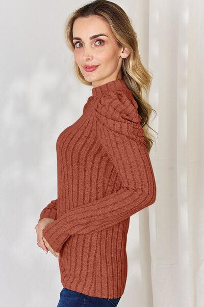 Basic Bae Full Size Ribbed Mock Neck Puff Sleeve Top - Top