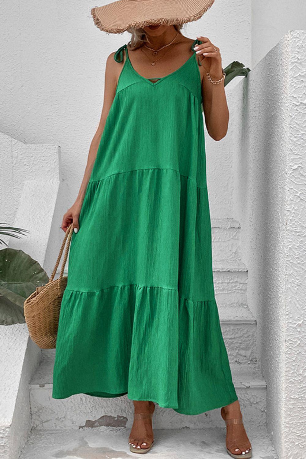 Tie-Shoulder Tiered Sleveeless Maxi Dress - Dresses