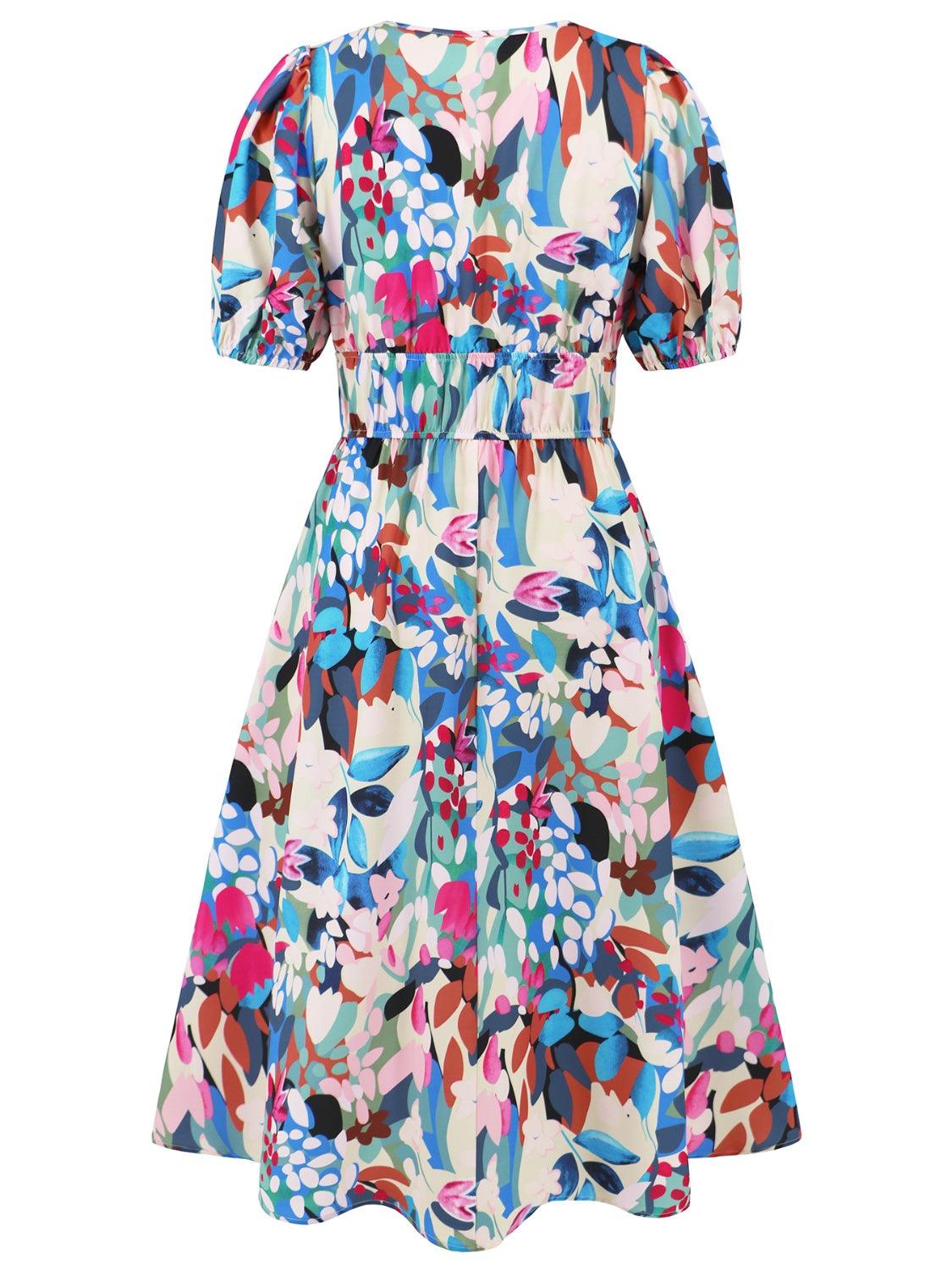 Ruched Floral Surplice Midi Dress - Dresses