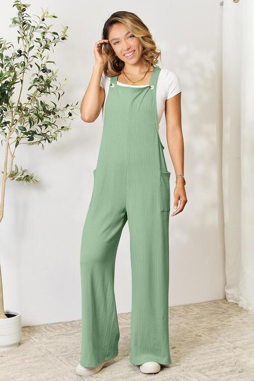 Double Take Wide Strap Overall with Pockets - Overall