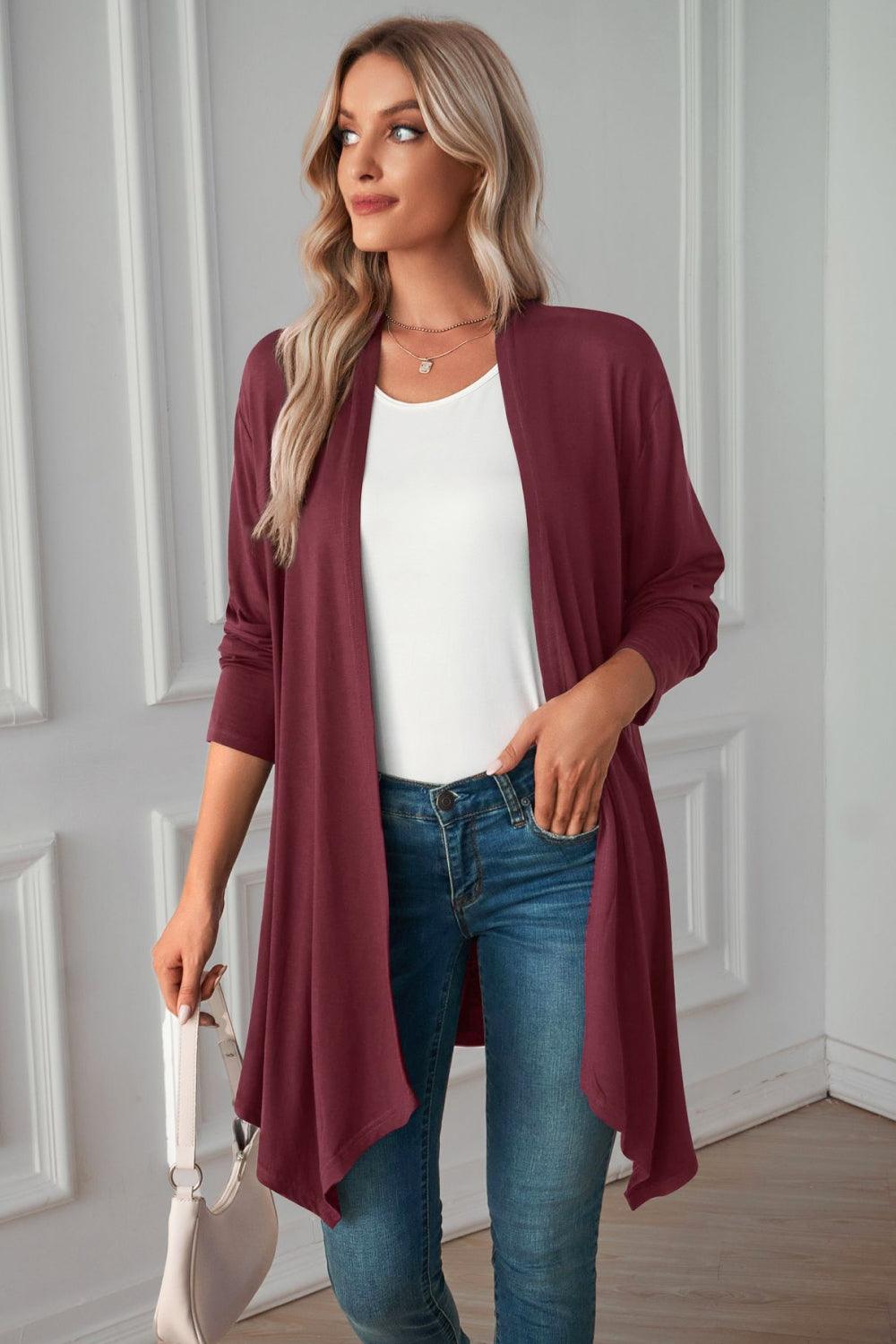 Open Front Long Sleeve Cardigan - Cardigan