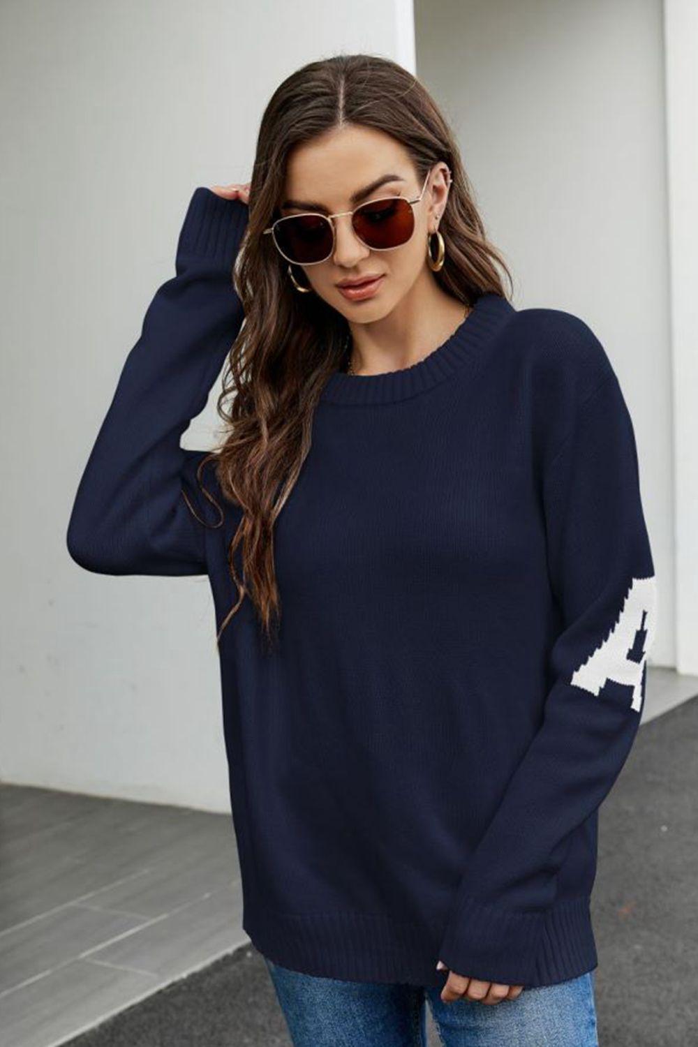 Round Neck Dropped Shoulder Sweater - Sweater