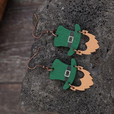 ST. Patrick's Day Wooden Hat Shape Dangle Earrings - Earring