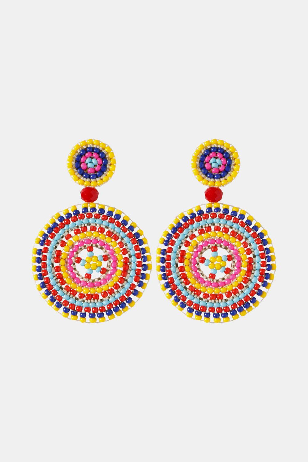 Beaded Boho Style Round Shape Dangle Earrings - Earring