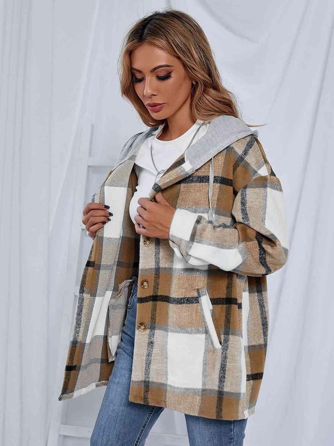 Plaid Hooded Shacket - Jacket