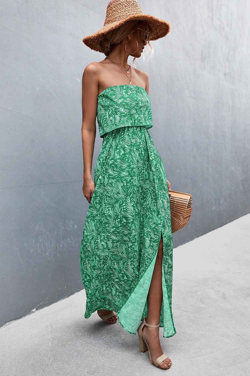 Layered Strapless Split Maxi Dress - Dresses