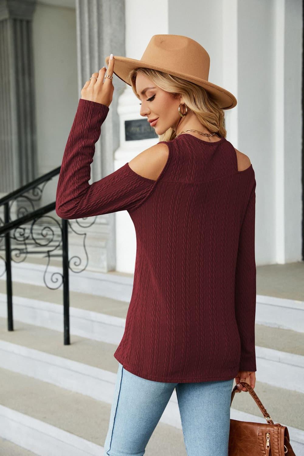 Cold Shoulder Long Sleeves Top - Top